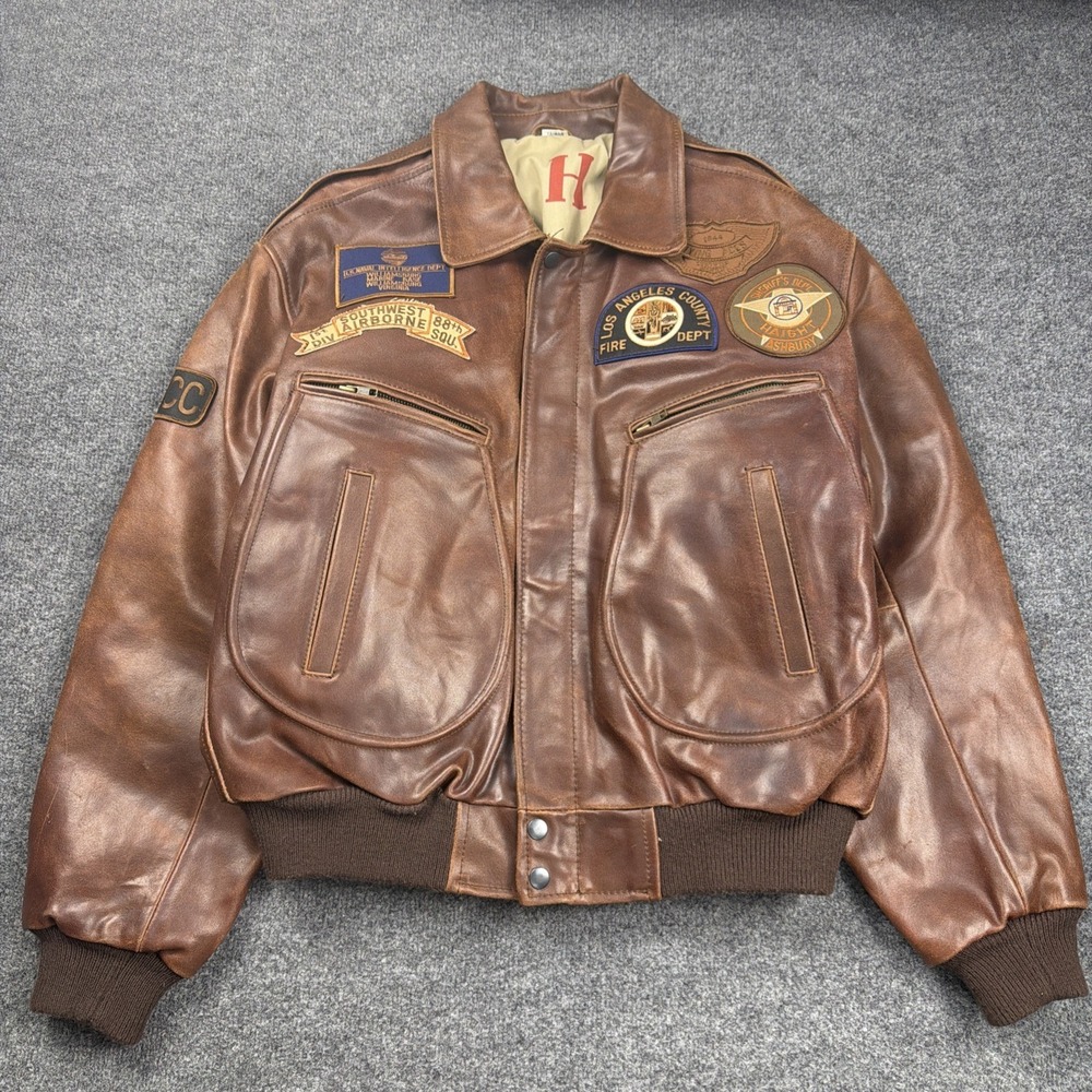 Men's CHIA Brown Leather A-2 Flight Bomber Jacket Patches‎ Southwest Airborne M